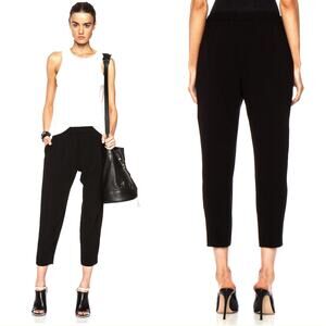 NEW! Nili Lotan M Slouchy Elastic Waist Dress Pants $495 Pull On Crop Black